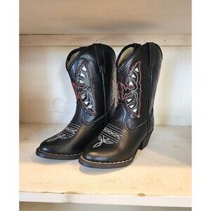 'Smart Step' Kids Boots - Black Leather w/ Red Stitching - Never Worn